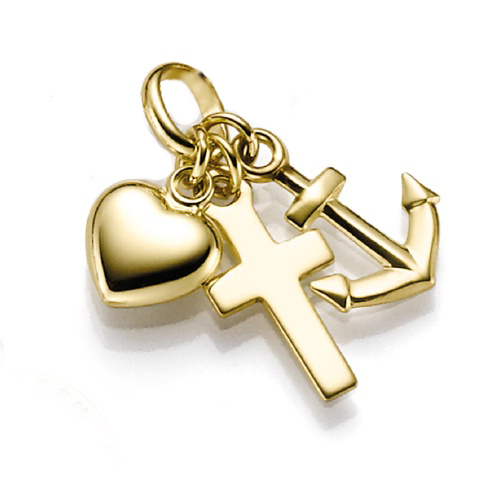 Anhänger 333 Gold "Glaube-Liebe-Hoffnung"  Herz - Kreuz - Anker