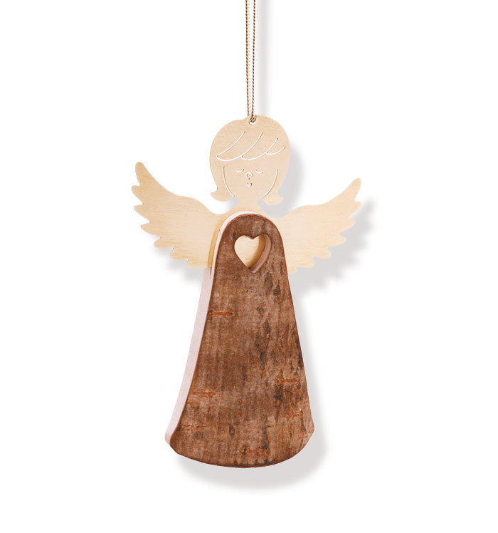 Engel  Hänger mit Herz Schutzengel Dekoration Holz mit Rinde natur
