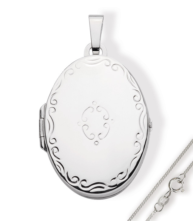 Medaillon Oval 925 Silber Herz zum öffnen für Bildereinlage/ 2 Fotos Amulett + Kette